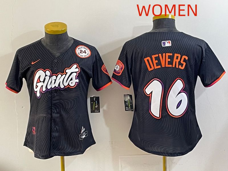 Women 2025 San Francisco Giants #16 Devers Black Joint Name Nike MLB Jersey style 04
